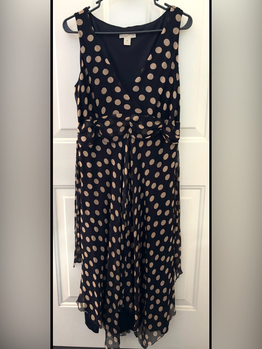 jonathan martin Navy Dress with Cream Polka Dots Detail
Washable Silk
